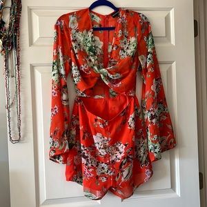 PLT Bright Orange Romper with Cut-Out